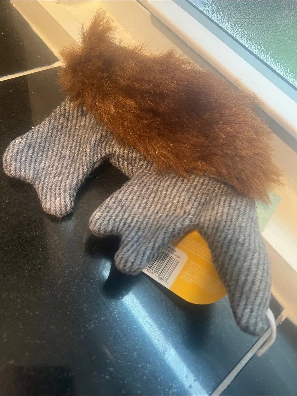 Plush Grey and Orange wool Armadillo - Small Pet Toy